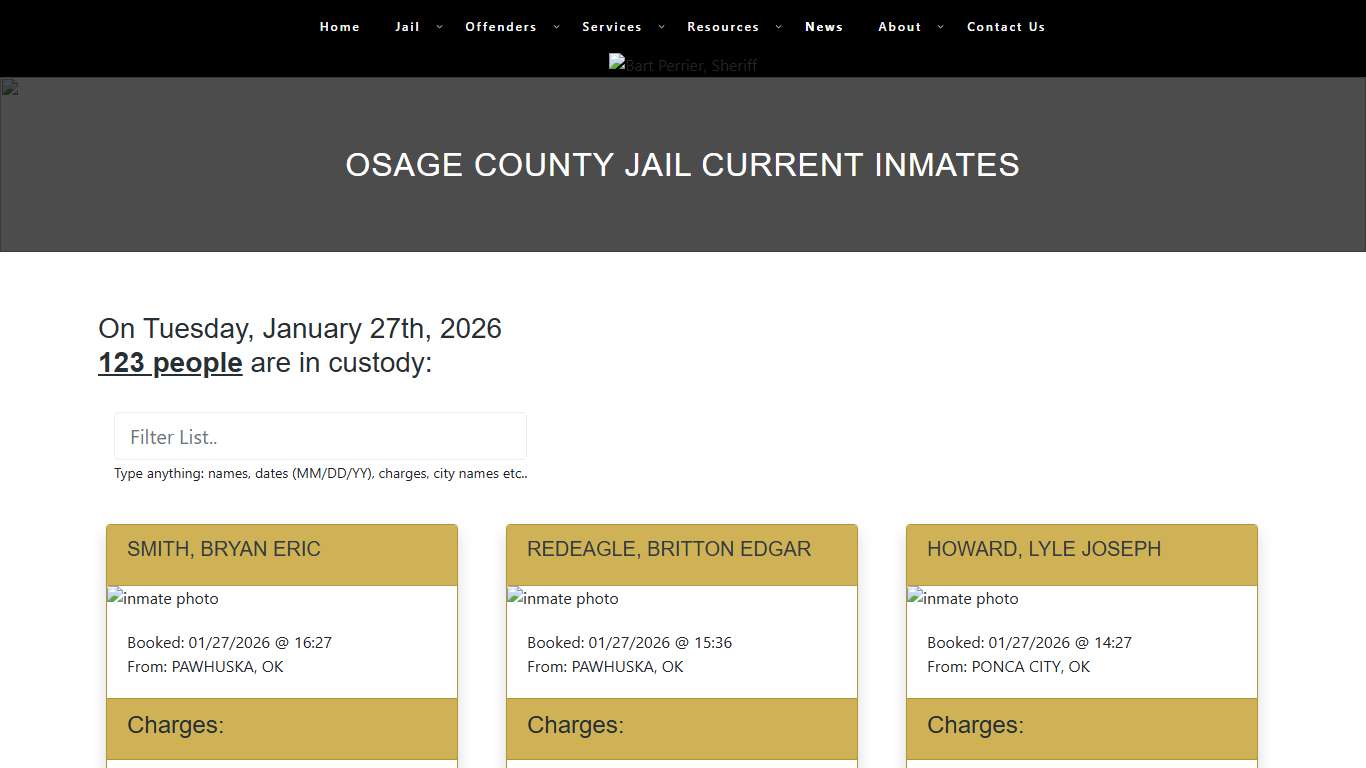 Osage County Jail Current Inmates – Osage County Sheriff's Office